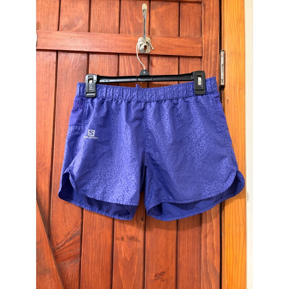 Salomon Purple Leopard Print AdvancedSkin ActiveDry Running Shorts Womens Small